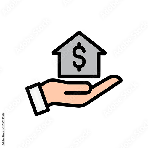 Hand holding a house with a dollar sign icon representing property finance