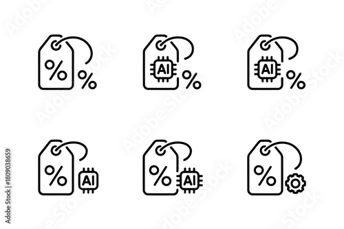 Ai powered pricing, smart discounts, and optimization line icons