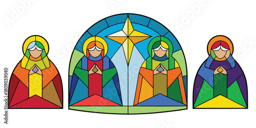 Nativity scene stained glass christmas religious faith star mary jesus joseph holiday