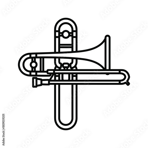 Illustration of a trombone isolated on in black and white