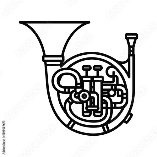 French horn musical instrument line art isolated on