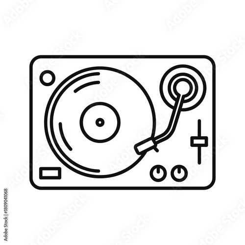 Turntable line art isolated on for dj and vinyl record player