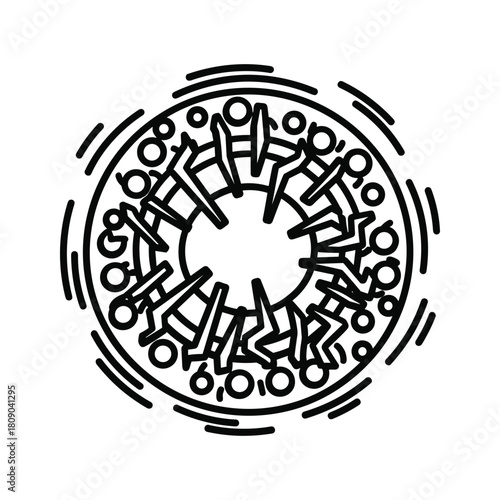 Abstract circular symbol with radial elements isolated on