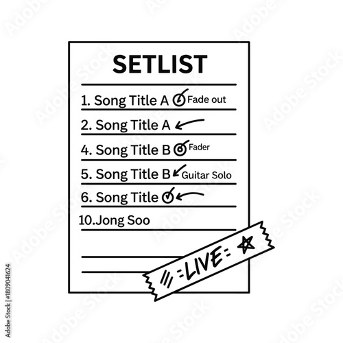 Setlist isolated on for live music performance