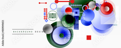 Abstract geometric shapes, vibrant colors, dynamic composition. Modern design elements create interesting visual texture.