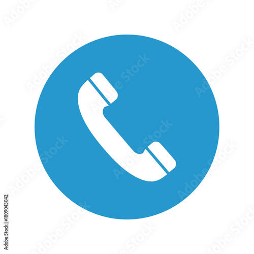 Blue telephone receiver icon flat design