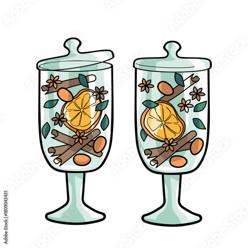mulled wine spices in glass containers