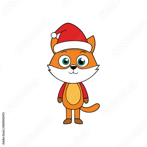 A funny cat with Santa hat cartoon style