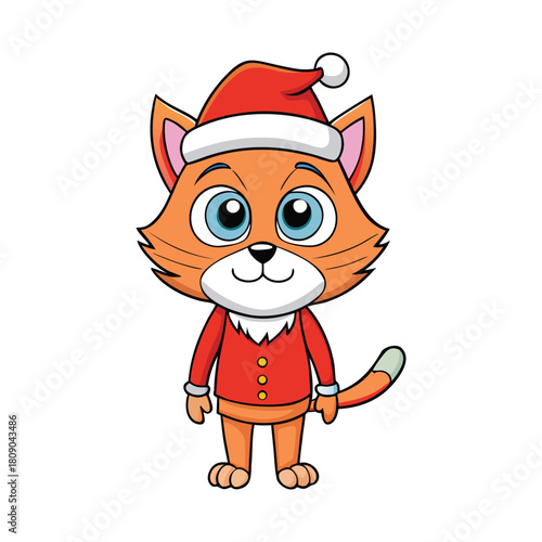 A cat with santa hat cartoon style