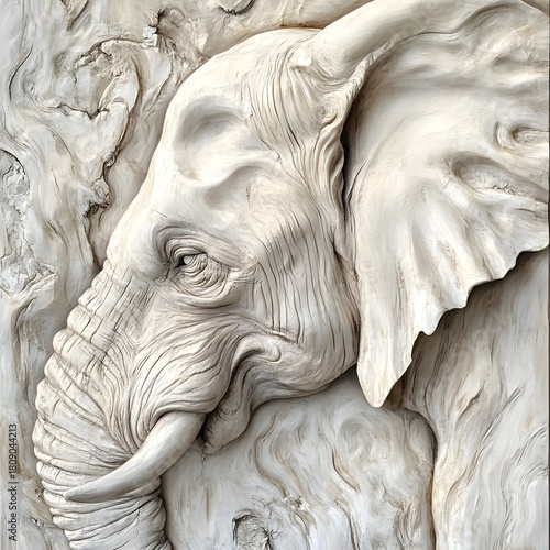 Intricate elephant relief sculpture artistic studio fine art creative space close-up wildlife
