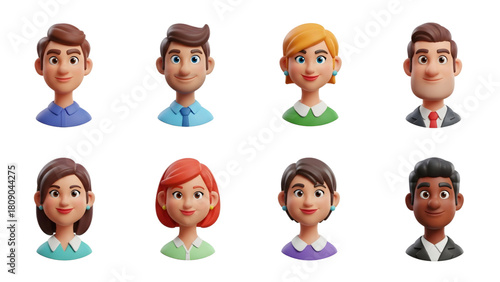 Diverse group of 3D cartoon characters, featuring various ethnicities and hairstyles, against a white background.