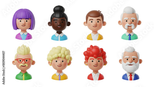 Collection of diverse 3D cartoon character busts representing various people.