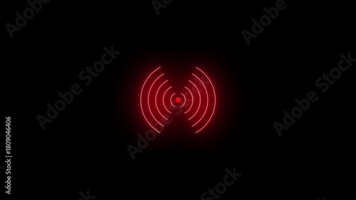 neon Wi-Fi signal icon, waves emanate from the source. with signal waves on black background.4k video