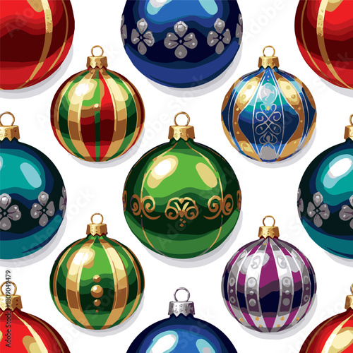 Create a Colorful christmas balls set on white background. Christmas decorations. Vector object for christmas design, mockup. vector art with white background.