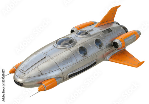 Isolated retro rocket spaceship for space travel, fictional, science-fiction, fantasy, hobby