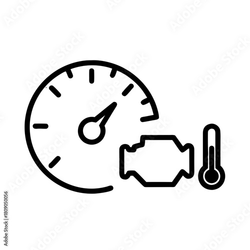 Engine temperature gauge icon with check engine light symbol  