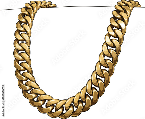 Create a Gold Cuban link chain necklace for men vector art with white background