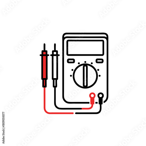 Multimeter for automotive diagnostics with red probes and dial  
