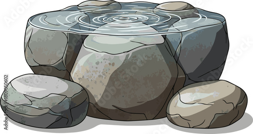 Create a Natural stone podium with water surface display vector art with white background..