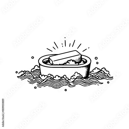 Illustration of soap in dish with bubbles for hygiene and cleanliness product concept and design needs