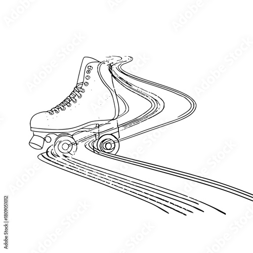 Roller skate illustration vintage style for skating rink or retro sport design and roller derby fun times