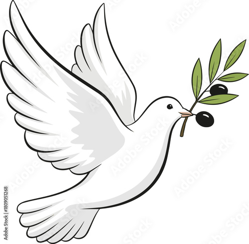 Create a White dove with olive branch vector art with white background..