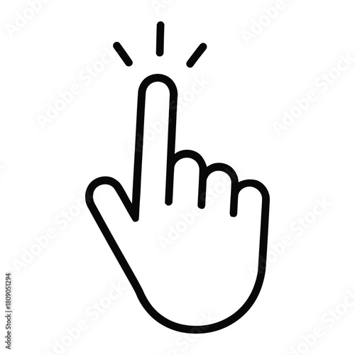 Simple line art icon of a finger clicking a button vector icon