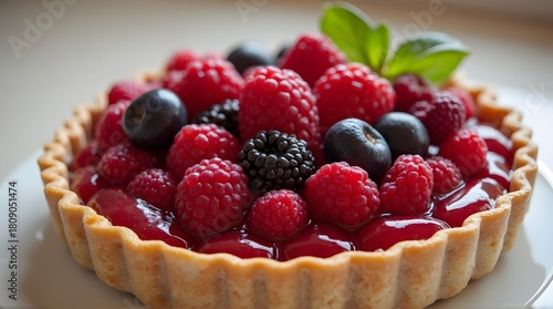 Fresh berry tart with raspberries and blueberries
