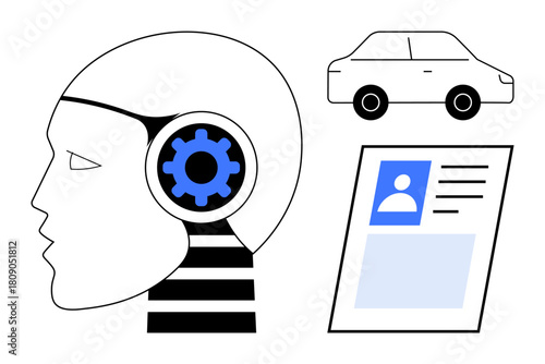 Artificial intelligence concept. Artificial intelligence integrated into identity verification, personal data management, and autonomous vehicle development. For technology solutions, automation