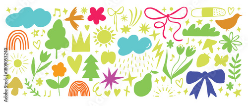 Whimsical collection of nature elements and decorative accents EPS