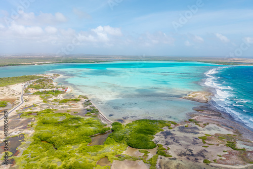 Aerial View of Sorobon Lagoon Bonaire with Turquoise Caribbean Water