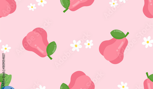 Rose apple fruit seamless for pattern fabric, simple rose apple fruit cute repeat in square background, illustration fruit pattern wallpaper
