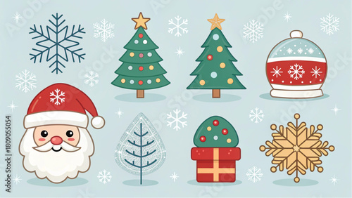 Festive Christmas cheer and holiday spirit with adorable Santa, decorated trees, snowflakes and more to bring joy and whimsy to your seasonal designs