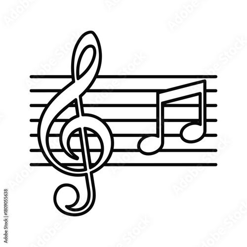 Treble clef and music note on stave isolated on