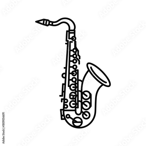 Saxophone line art isolated on, a popular jazz instrument