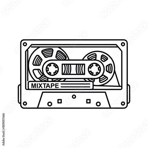 Mixtape cassette isolated on, a simple and clean line art