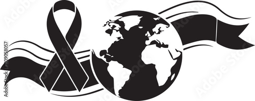 World aids day red ribbon and globe symbol raising awareness and global support for hiv prevention