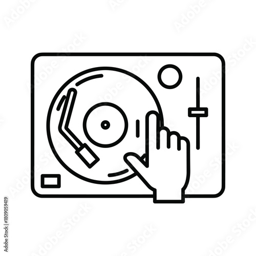 Hand on a vinyl record player isolated on for music concept