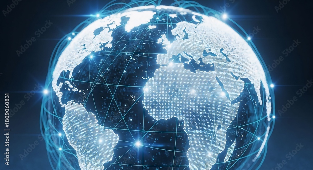 Fototapeta premium A Stunning Visualization of the Earth with Network Lines, Digital Art, Futuristic Style