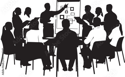 Diverse international volunteers collaborating in a meeting presenting ideas for global unity