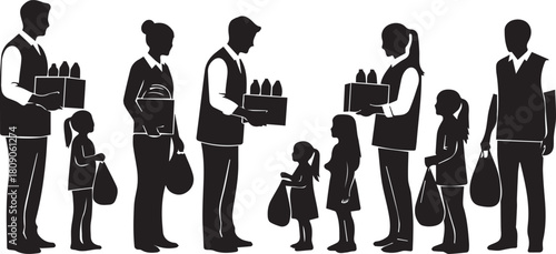 People of all ages receiving food donations on international volunteer day a symbol of community aid