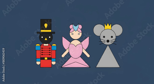 Whimsical Nutcracker Suite A Cartoon Trio of Ballet Characters on a Deep Blue Background