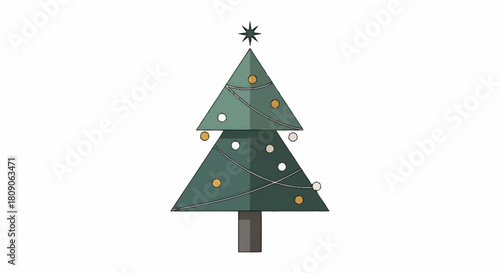 Simple Flat Design Christmas Tree Illustration with Ornaments and Star