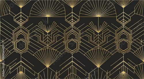 Luxurious Gold and Black Art Deco Geometric Seamless Fabric Design
