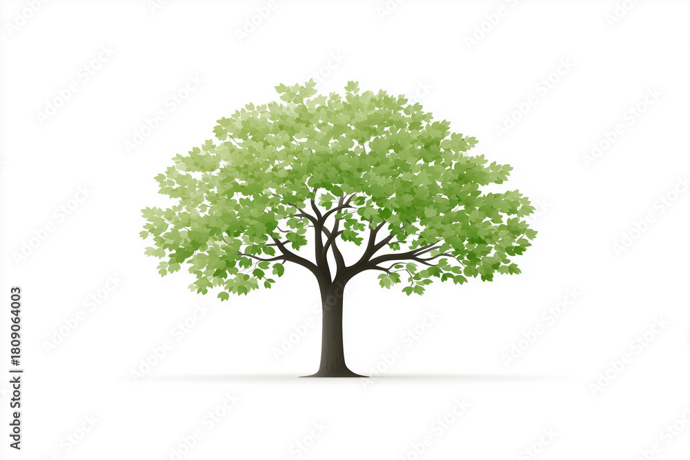 Obraz premium 緑の葉が茂る木のイラスト(白背景)