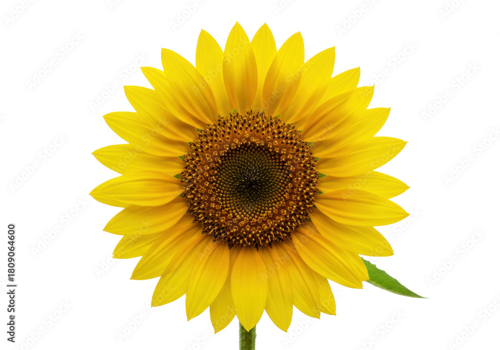 Fototapeta premium Isolated vibrant yellow sunflower with textured center, full bloom, and natural petal arrangement