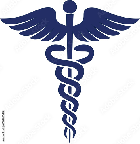 Elegant caduceus icon featuring wings and intertwined snakes, ideal for medical apps, hospital signage, pharmaceutical branding, and health related graphics.