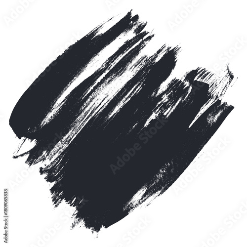 Bold grunge brush stroke isolated on white background. Rough black grungy paintbrush texture. Grunge paint smear for banner, poster, cover designs