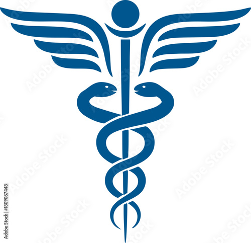 Classic caduceus symbol with wings and serpents, designed for medical websites, clinic branding, emergency services, and pharmaceutical packaging.