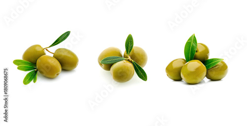 Wallpaper Mural green olives with green leaves isolated on white background. Torontodigital.ca